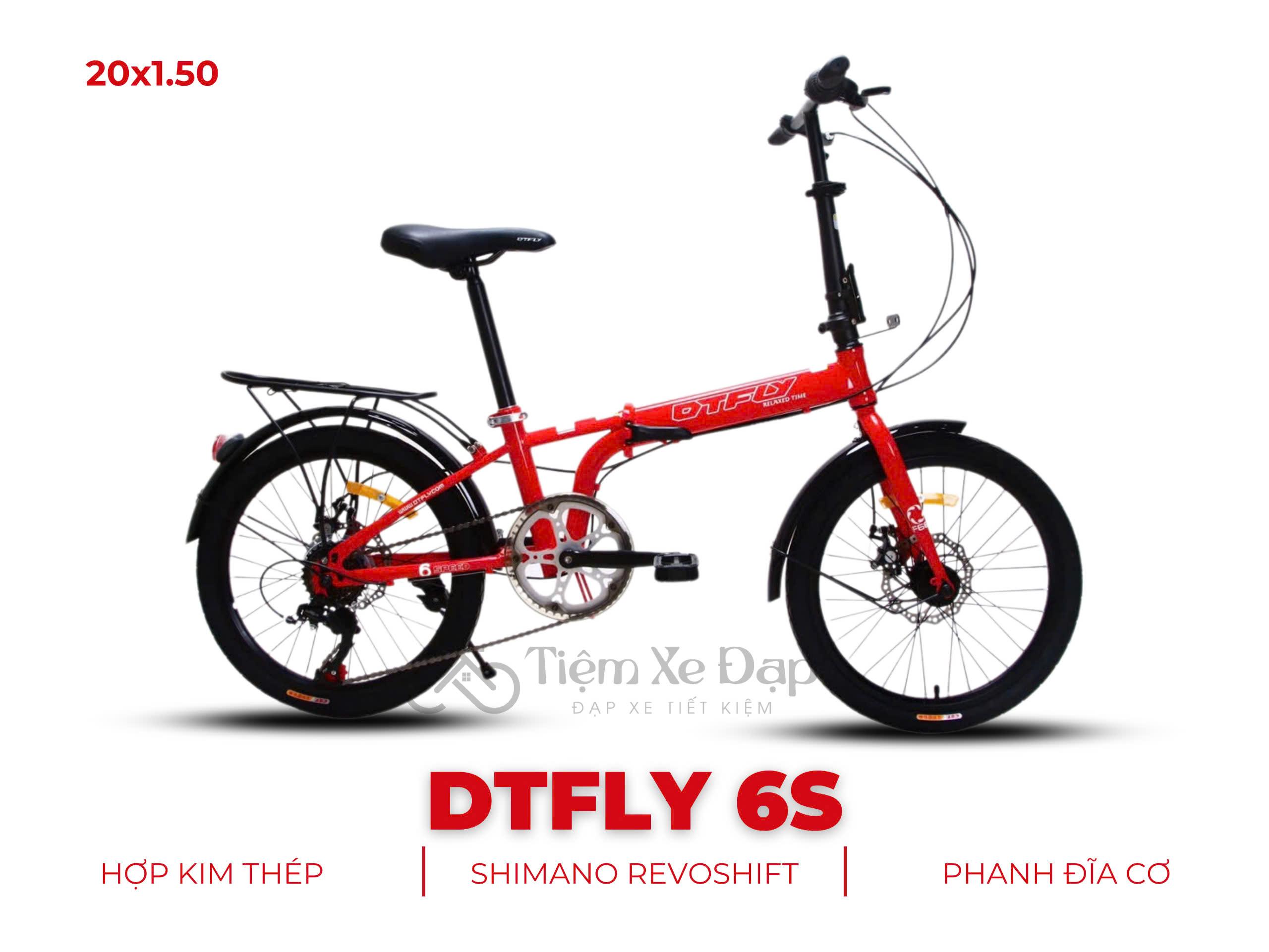 DTFLY 6S Xe Đạp Gấp- Khung thép gấp gọn, Tay đề vặn Shimano Revoshift6 tốc độ