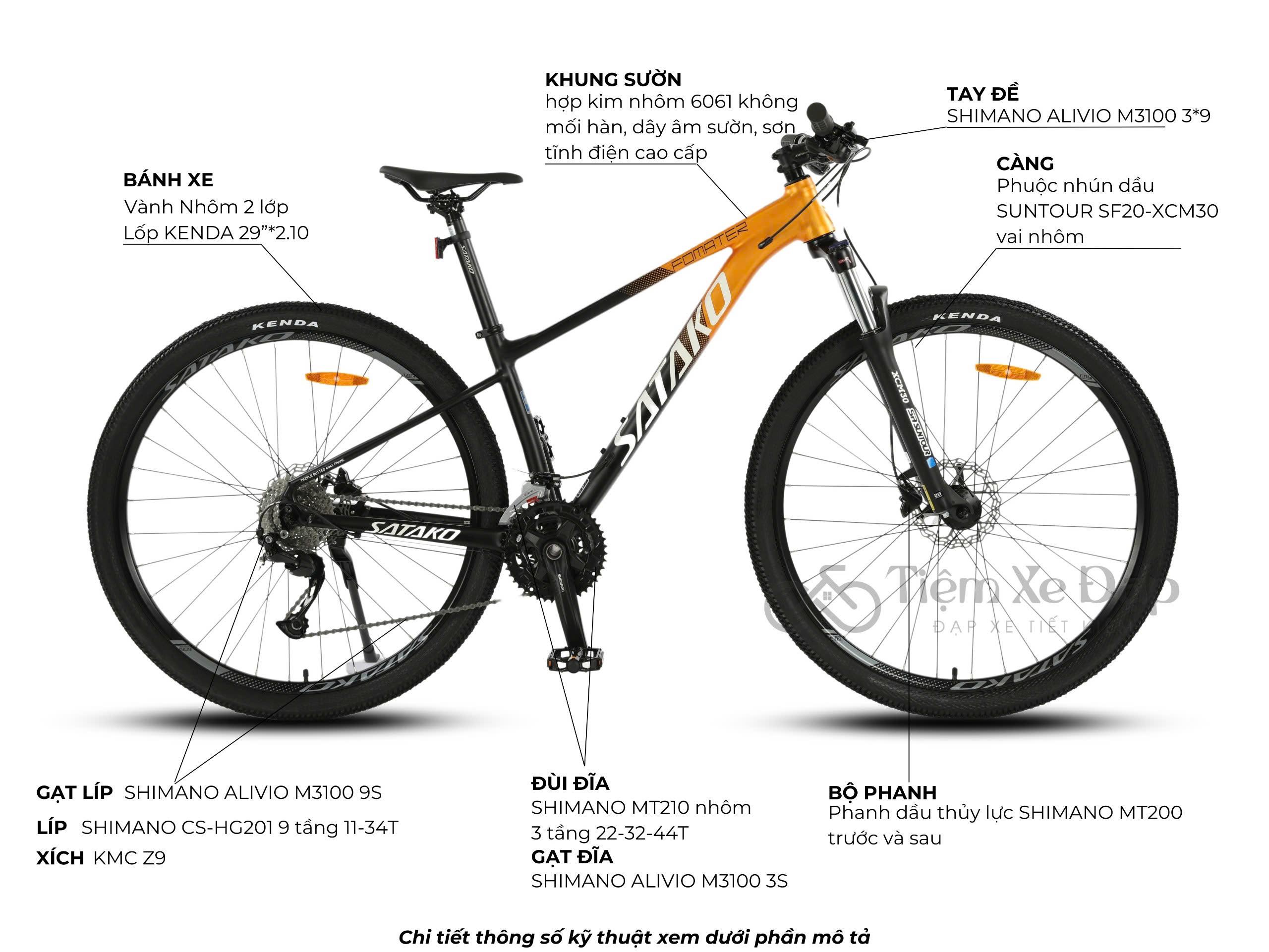 SATAKO FOMATER Xe Đạp Địa Hình MTB, Phuộc nhún dầu SUNTOUR SF20-XCM30