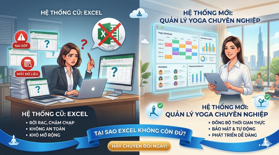 Tại Sao Bảng Tính Excel Không Còn Đủ Để Quản Lý Một Hệ Thống Yoga Chuyên Nghiệp?